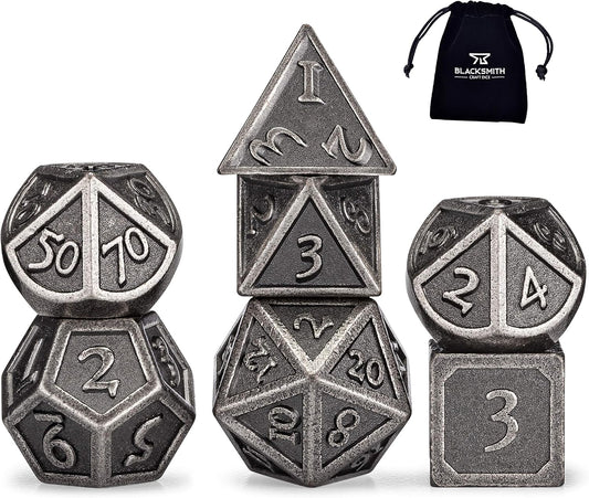 Metal DND Dice Set 7Pcs - Indestructible Metal Dice Set W/Dice Bag; D&D Dice Set D&D (Dungeons and Dragons Dice Set) W/ D20 Dice - Blacksmith Craft Dice (Weathered Iron)