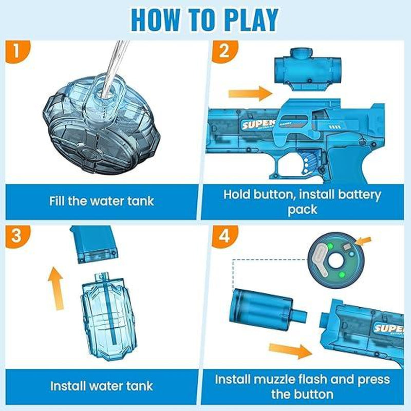 Electric Water Blaster for Adults Kids, Automatic Squirt Blaster with a Long Range of up to 26-30 Ft, LED Light Large Capacity Battle Blaster Fully Auto Water Blaster (Blue)