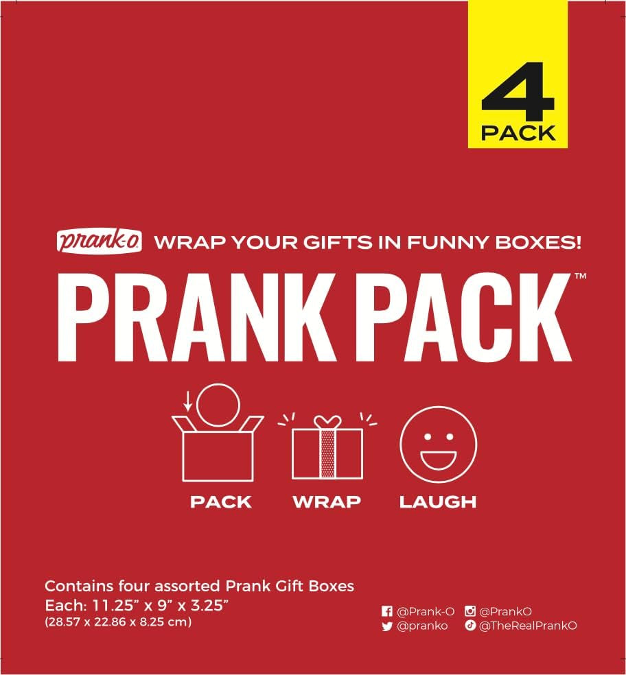 Prank Gift Box Bundle Set 1, 4 Unique Gift Boxes, Wrap Your Real Present in a Funny Authentic Prank-O Gag Present Box, Medium-Sized Novelty Gifting Box for Pranksters