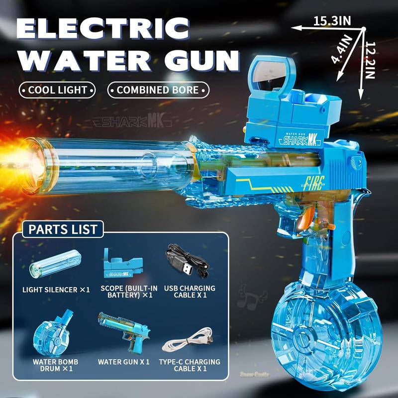 Electric Water Blaster with LED Lights Muzzle Flash, Water Shooter Powerful Squirt Water Pistol for Kids/Adults, Range 26-35Ft, High Powered IP67 Waterproof for Summer, Outdoor, Party, Birthday Gift, Swimming Pools, Party Beach