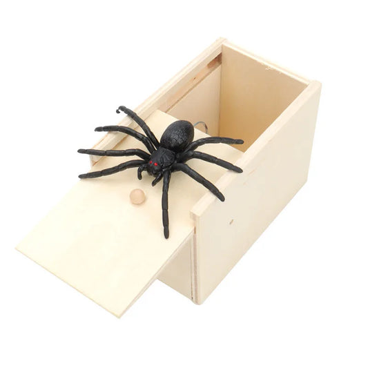 Novelty Funny Scary Box Prank Gift Spider Wooden Gadgets Prank Creative Tricky Joke Surprise Kids Adult Halloween Toy Gifts