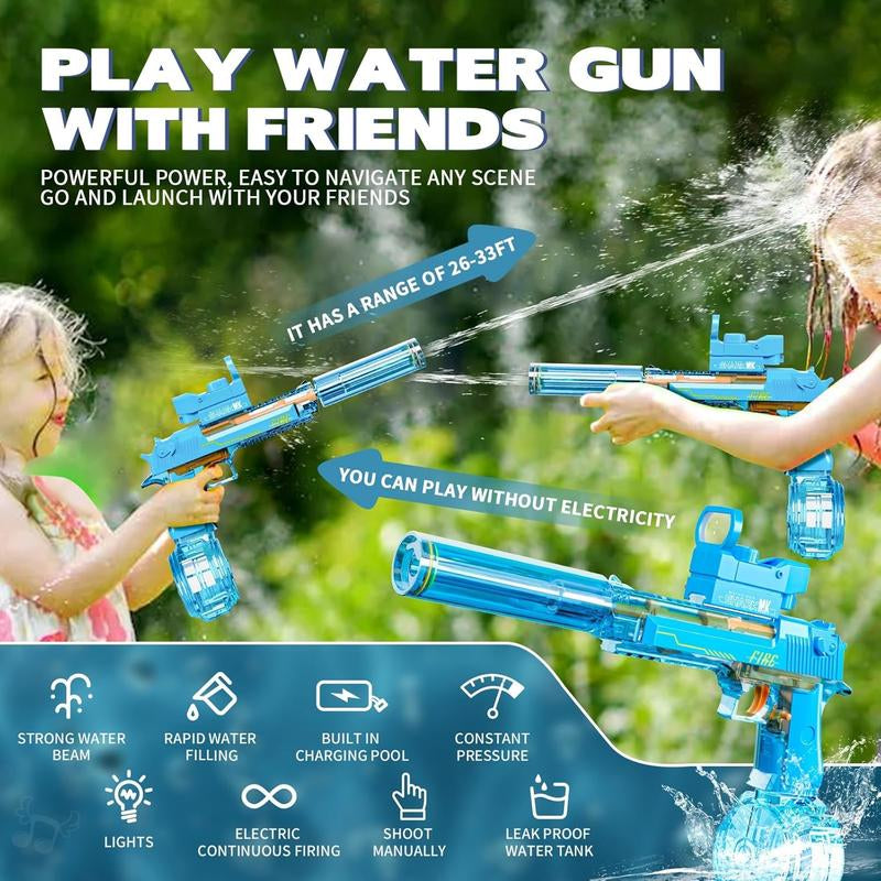 Electric Water Blaster with LED Lights Muzzle Flash, Water Shooter Powerful Squirt Water Pistol for Kids/Adults, Range 26-35Ft, High Powered IP67 Waterproof for Summer, Outdoor, Party, Birthday Gift, Swimming Pools, Party Beach