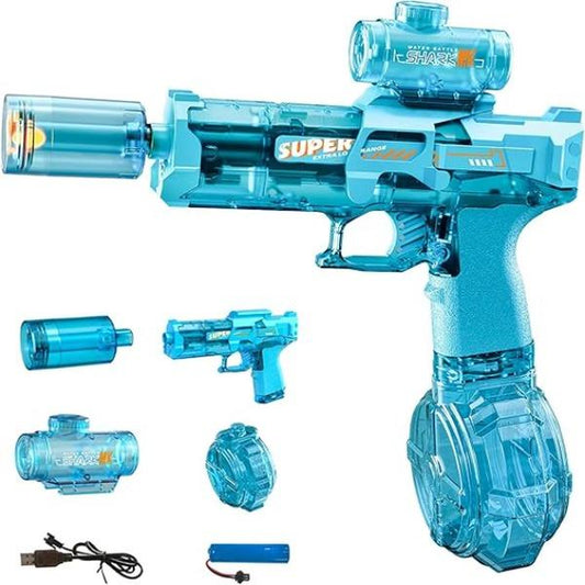 Electric Water Blaster for Adults Kids, Automatic Squirt Blaster with a Long Range of up to 26-30 Ft, LED Light Large Capacity Battle Blaster Fully Auto Water Blaster (Blue)