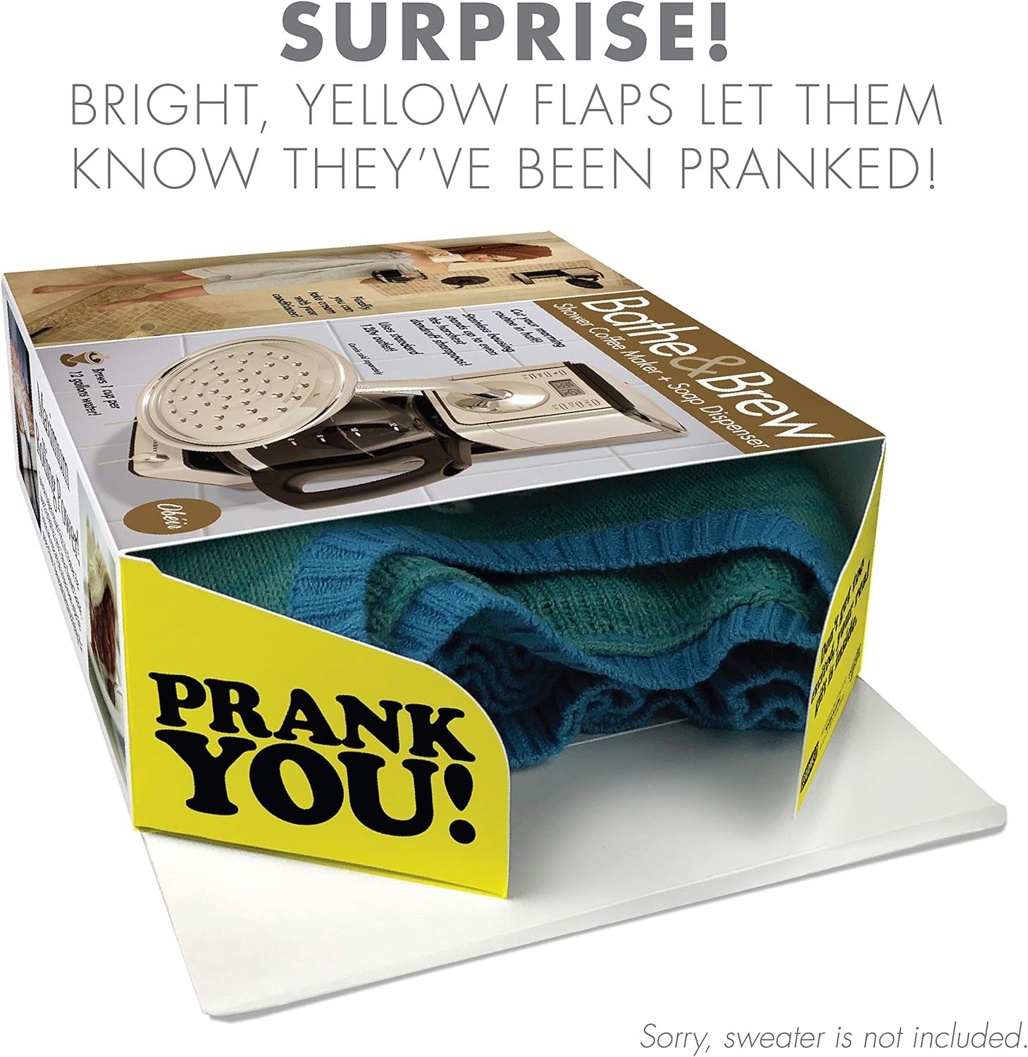 Prank-O Bathe & Brew Gag Gift Empty Box, Birthday Gift Box, Wrap Your Real Present in a Convincing and Funny Fake Gift Box, Practical Joke for Birthday Presents, Holidays, Parties
