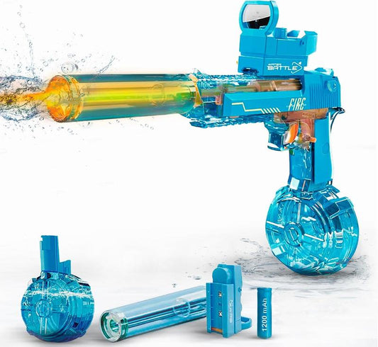Electric Water Blaster with LED Lights Muzzle Flash, Water Shooter Powerful Squirt Water Pistol for Kids/Adults, Range 26-35Ft, High Powered IP67 Waterproof for Summer, Outdoor, Party, Birthday Gift, Swimming Pools, Party Beach