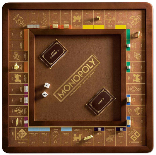 Monopoly Luxury Edition Board Game with Burl Finished Wood Cabinet